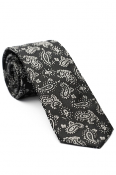 Cravata matase tesuta neagra print floral