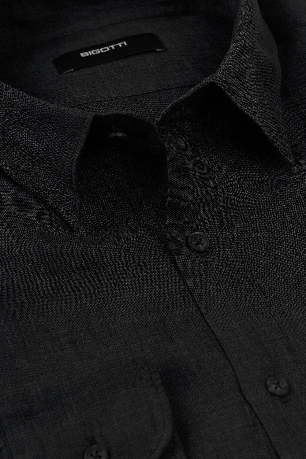 Camasa din in slim neagra uni 1