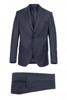 Costum slim bleumarin in carouri