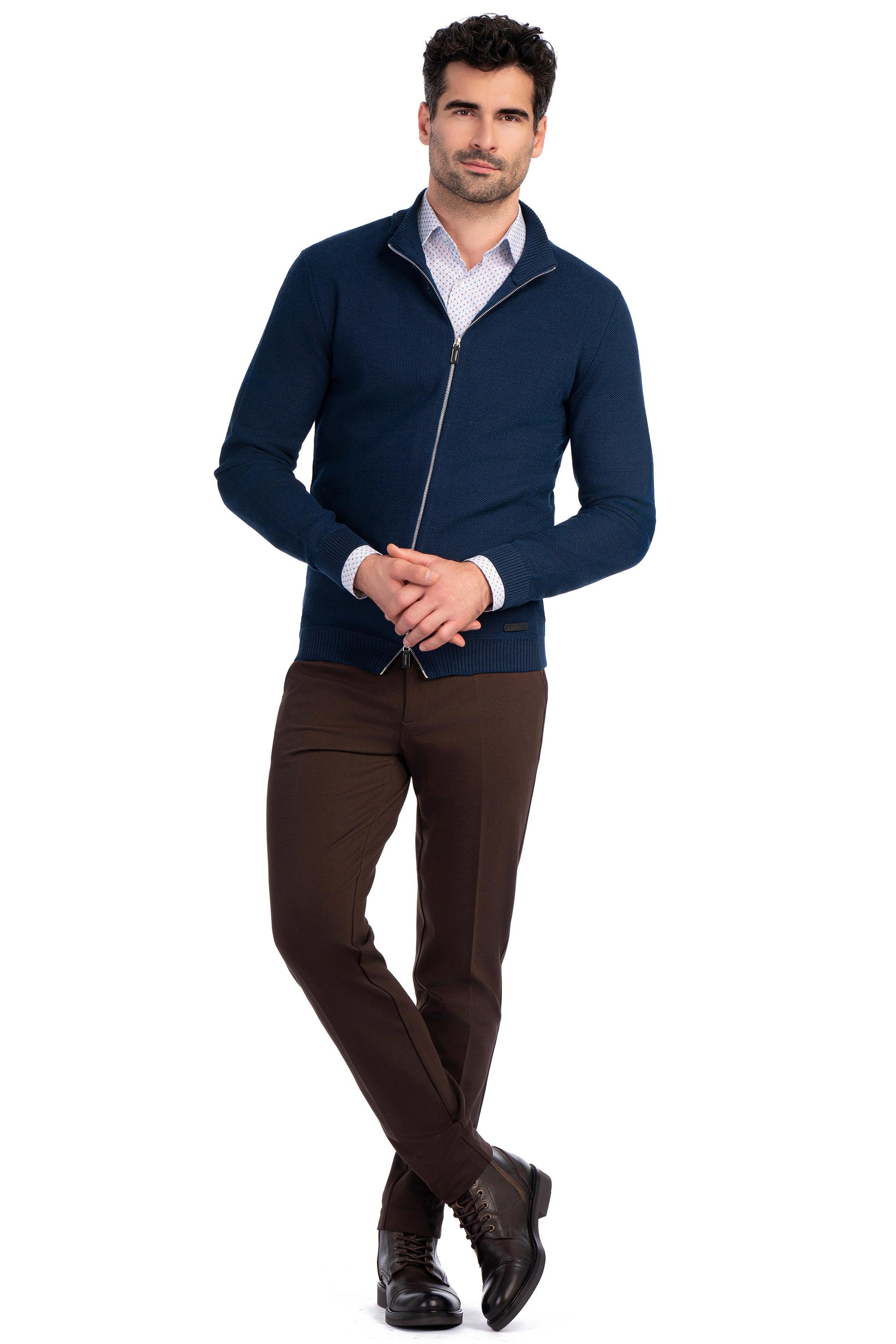 Pulover slim albastru cu fermoar 3