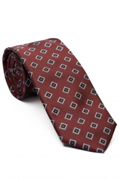 Cravata matase tesuta grena print geometric
