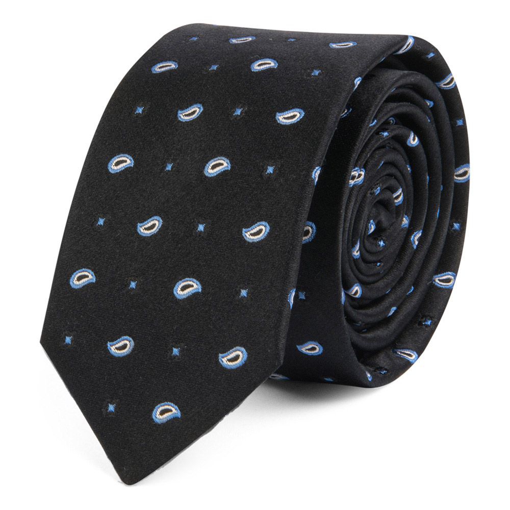 Cravata matase tesuta neagra print paisley 2