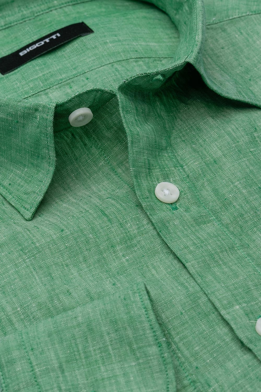 Camasa din in superslim verde uni 1