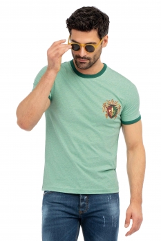 Tricou slim verde guler rotund