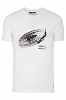 Tricou slim alb print guler rotund