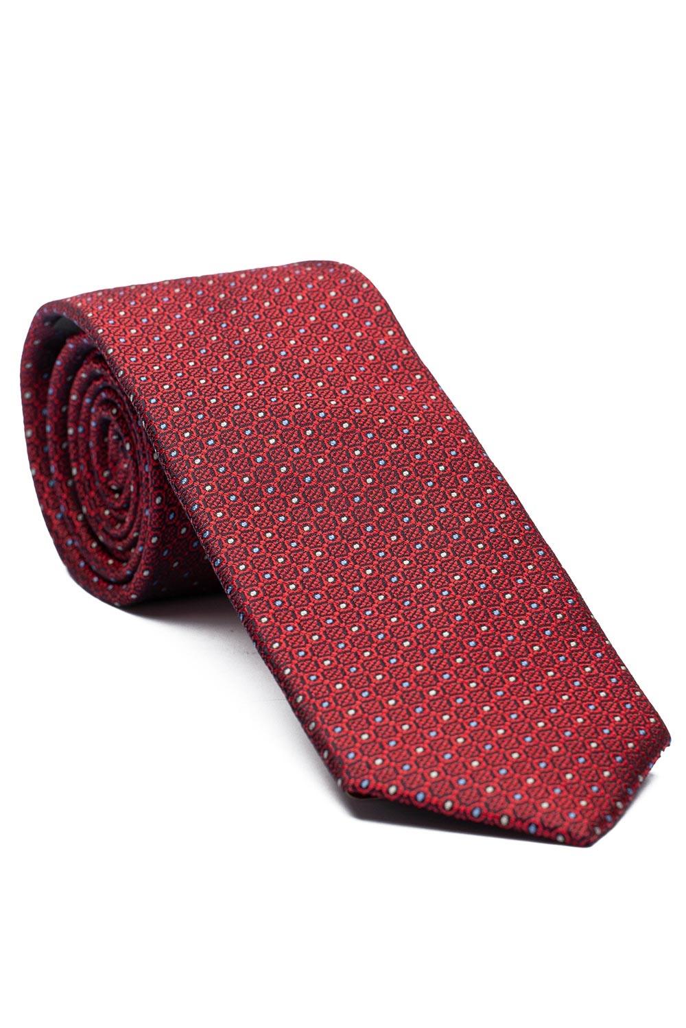 Cravata matase tesuta rosie print geometric 0