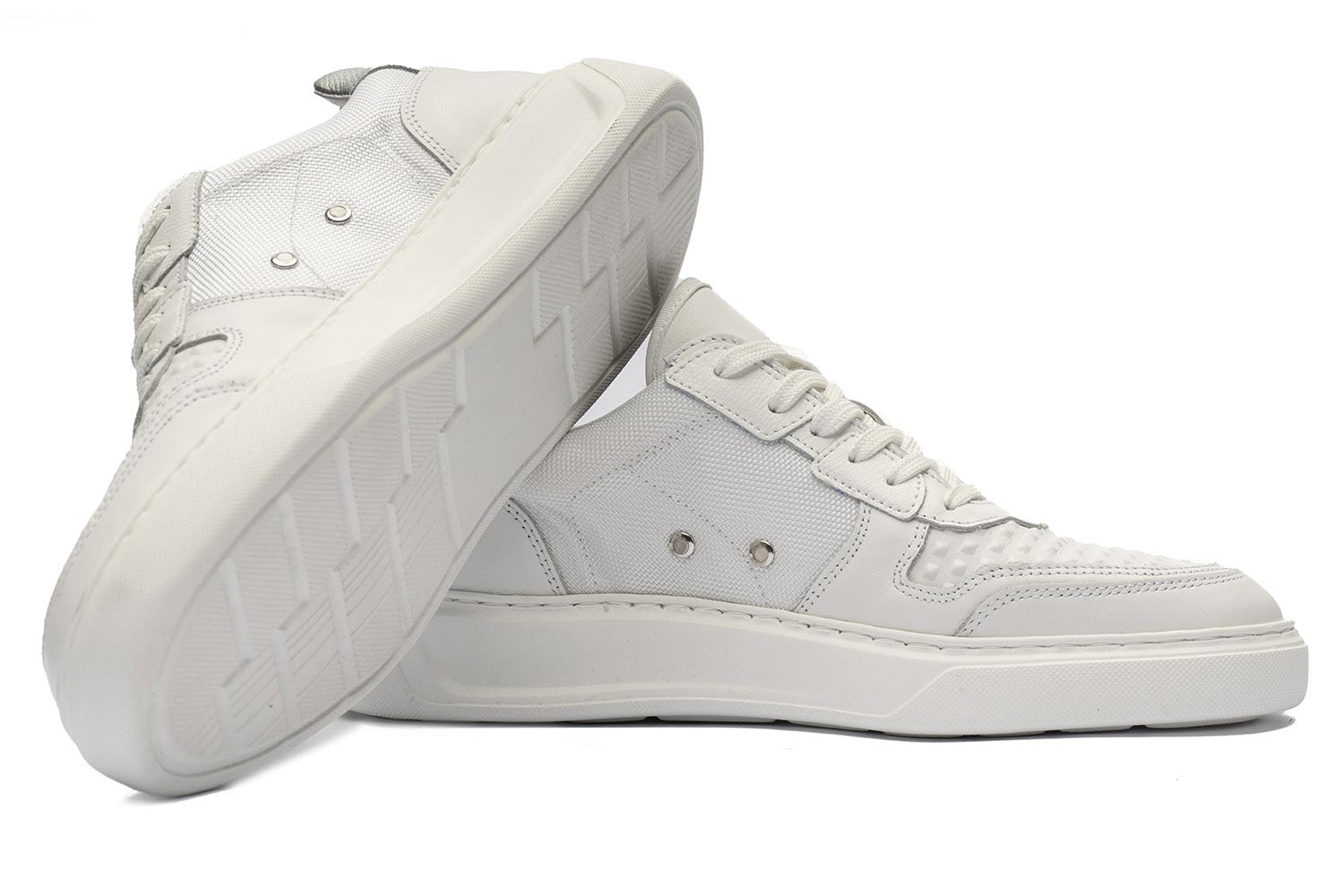 Sneakers albi piele si textil 1