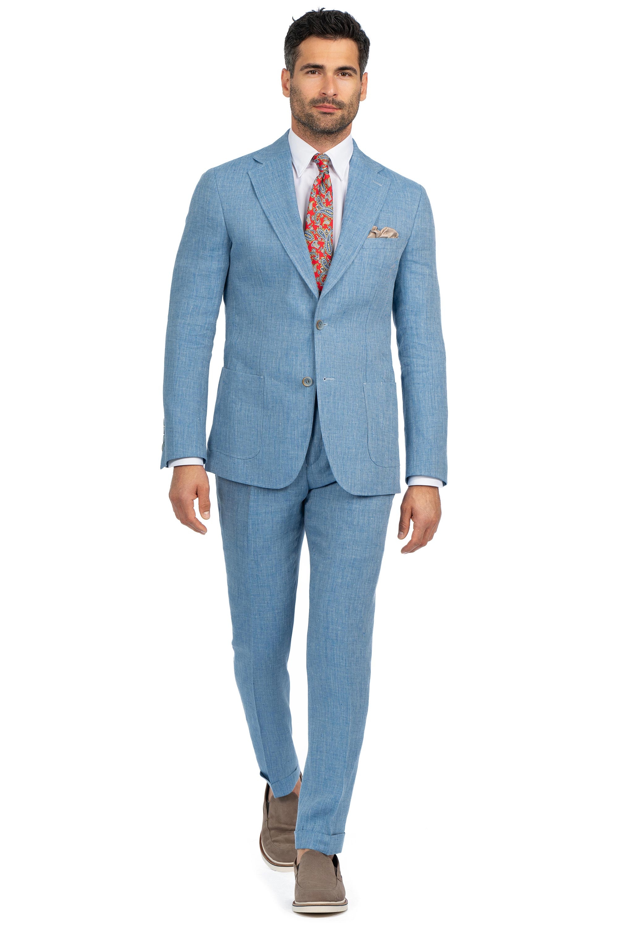 Costum slim din in albastru uni 0