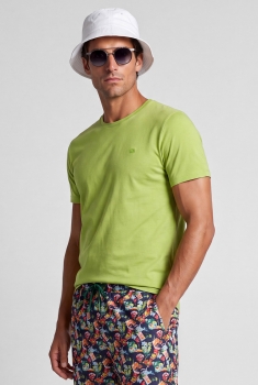 Tricou slim verde uni guler rotund