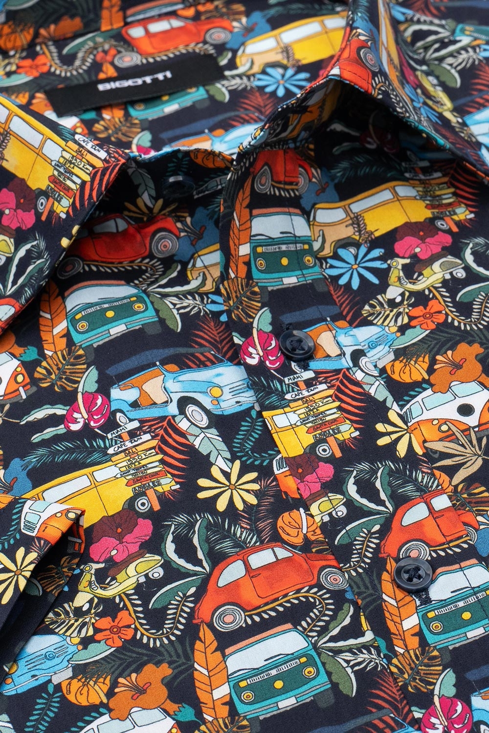 Camasa maneca scurta slim bleumarin print 1
