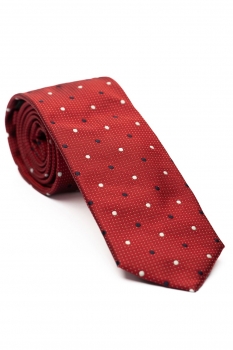 Cravata matase tesuta rosie print geometric