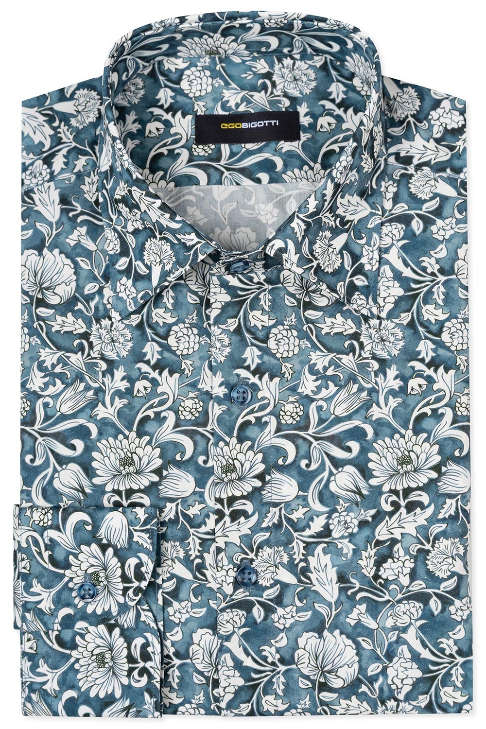 Camasa slim albastra print floral 0