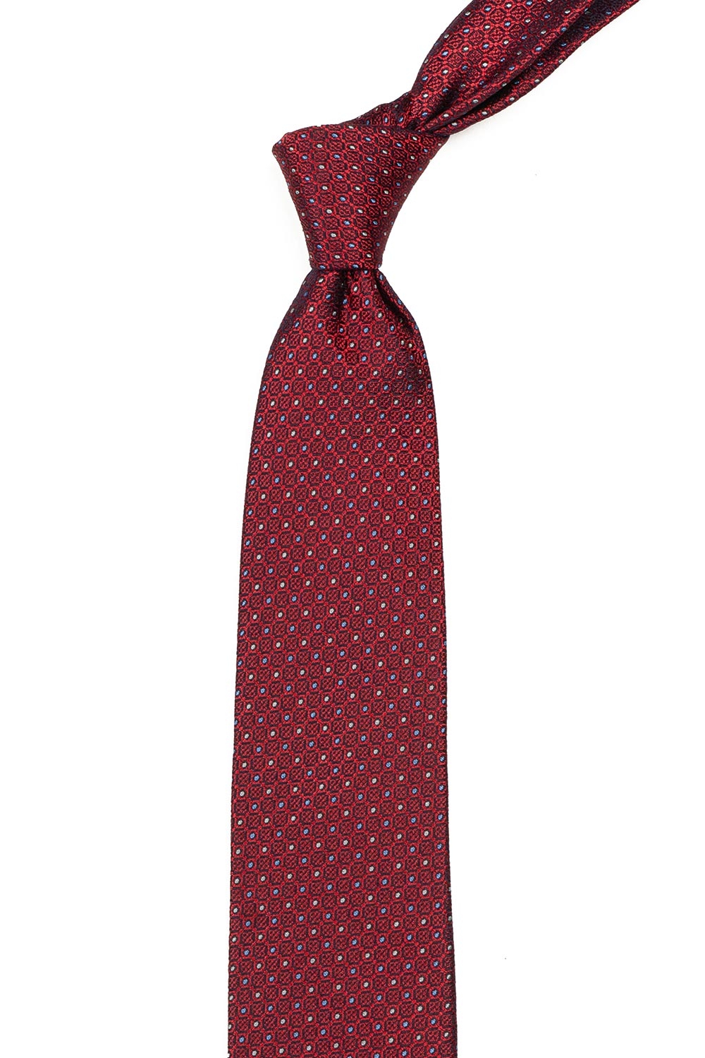 Cravata matase tesuta rosie print geometric 1