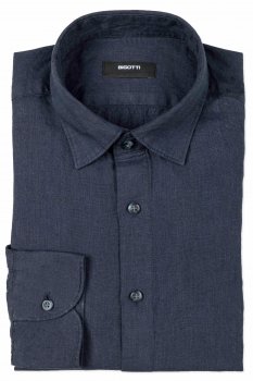 Camasa din in slim bleumarin uni