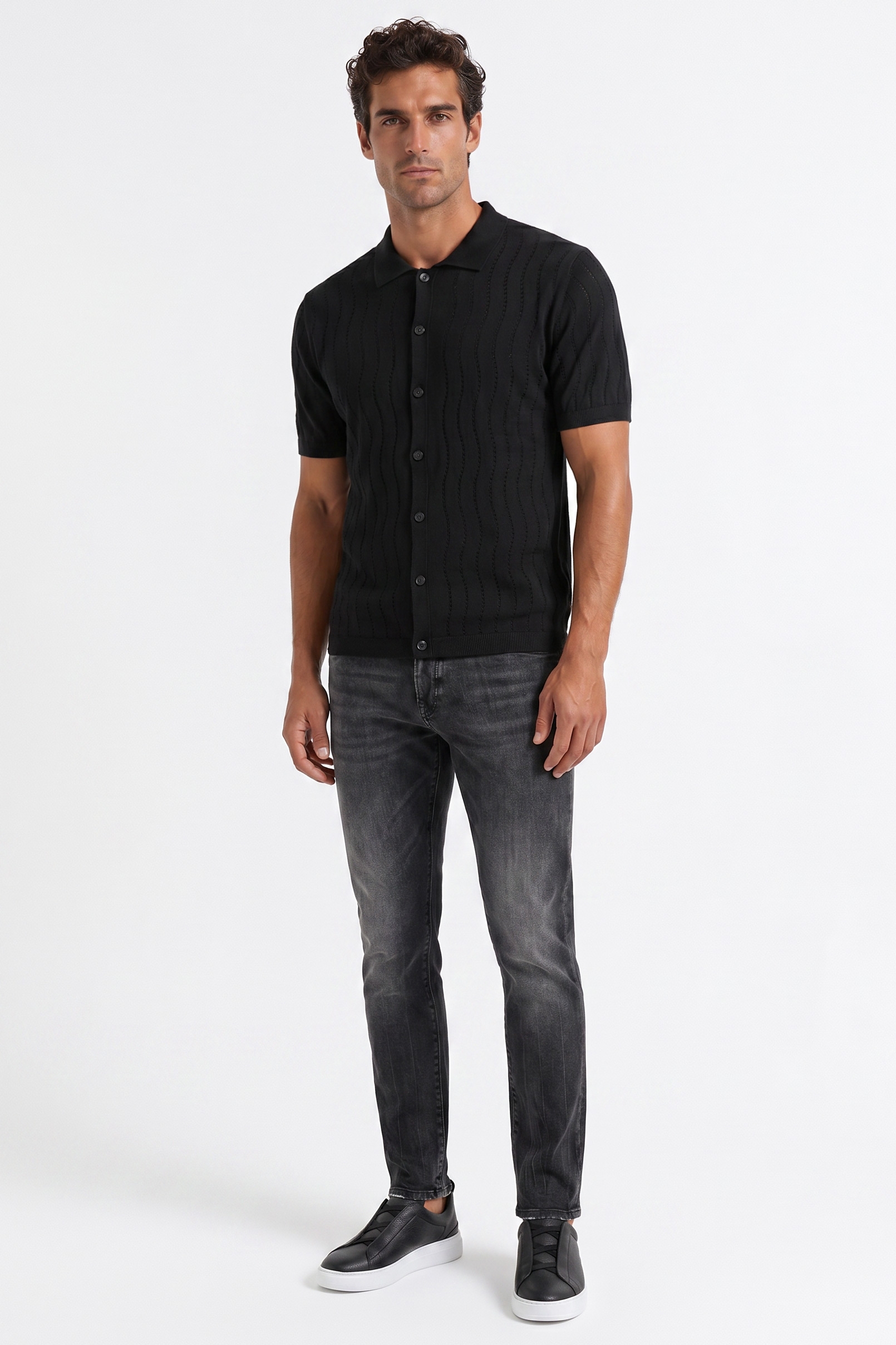 Tricou polo slim negru uni 3