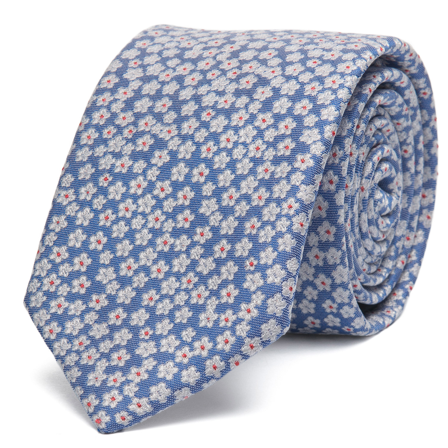 Cravata poliester albastra print floral 2