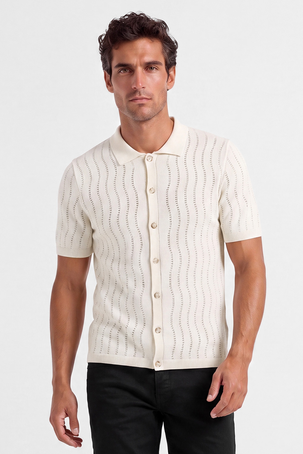 Tricou polo slim ivoire uni 0