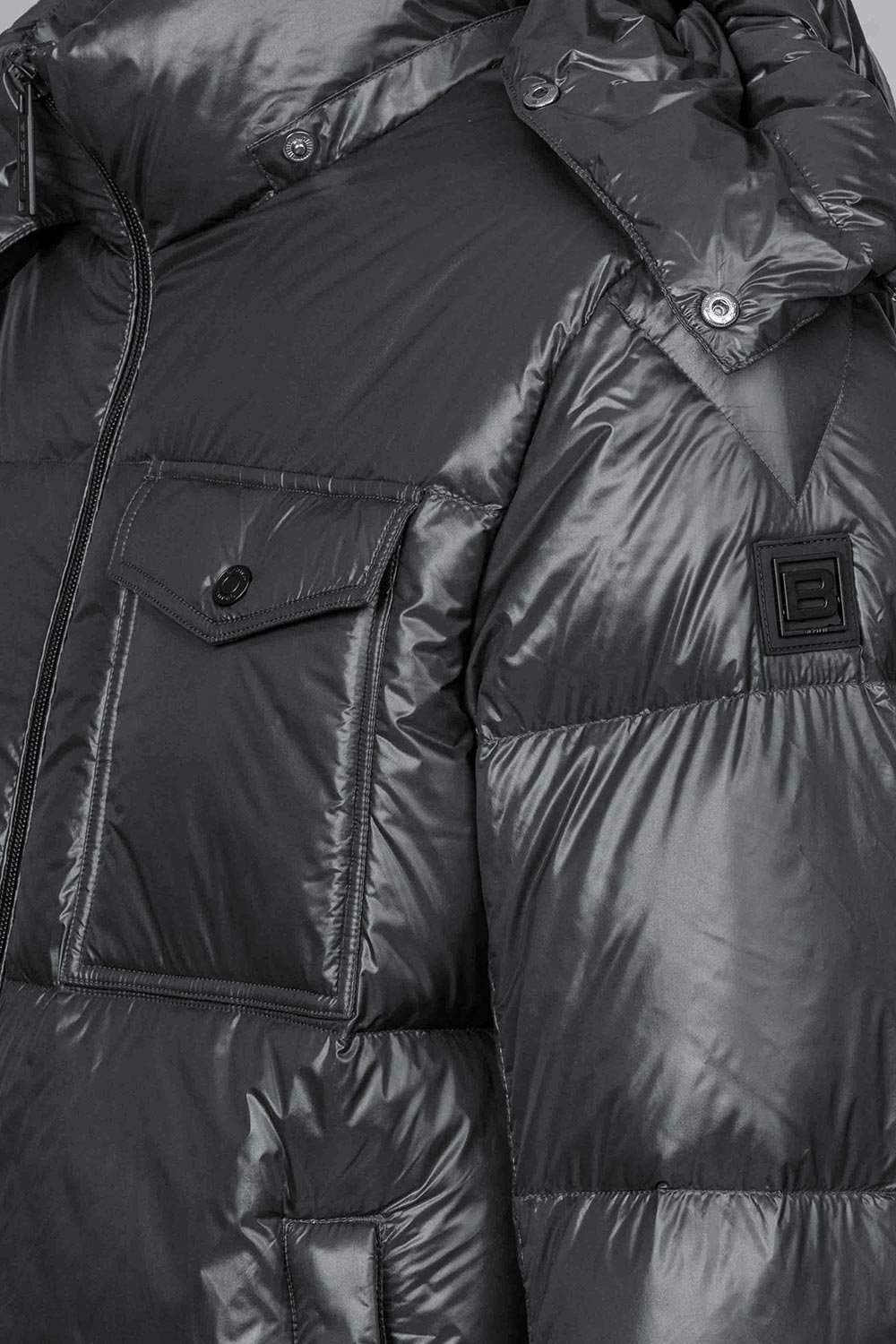 Geaca slim neagra cu puf si gluga detasabila 1