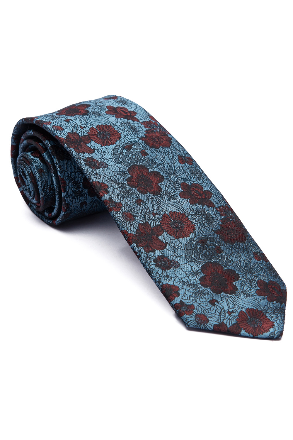 Cravata poliester tesut gri print floral 0