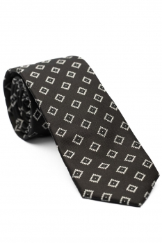 Cravata matase tesuta neagra print geometric