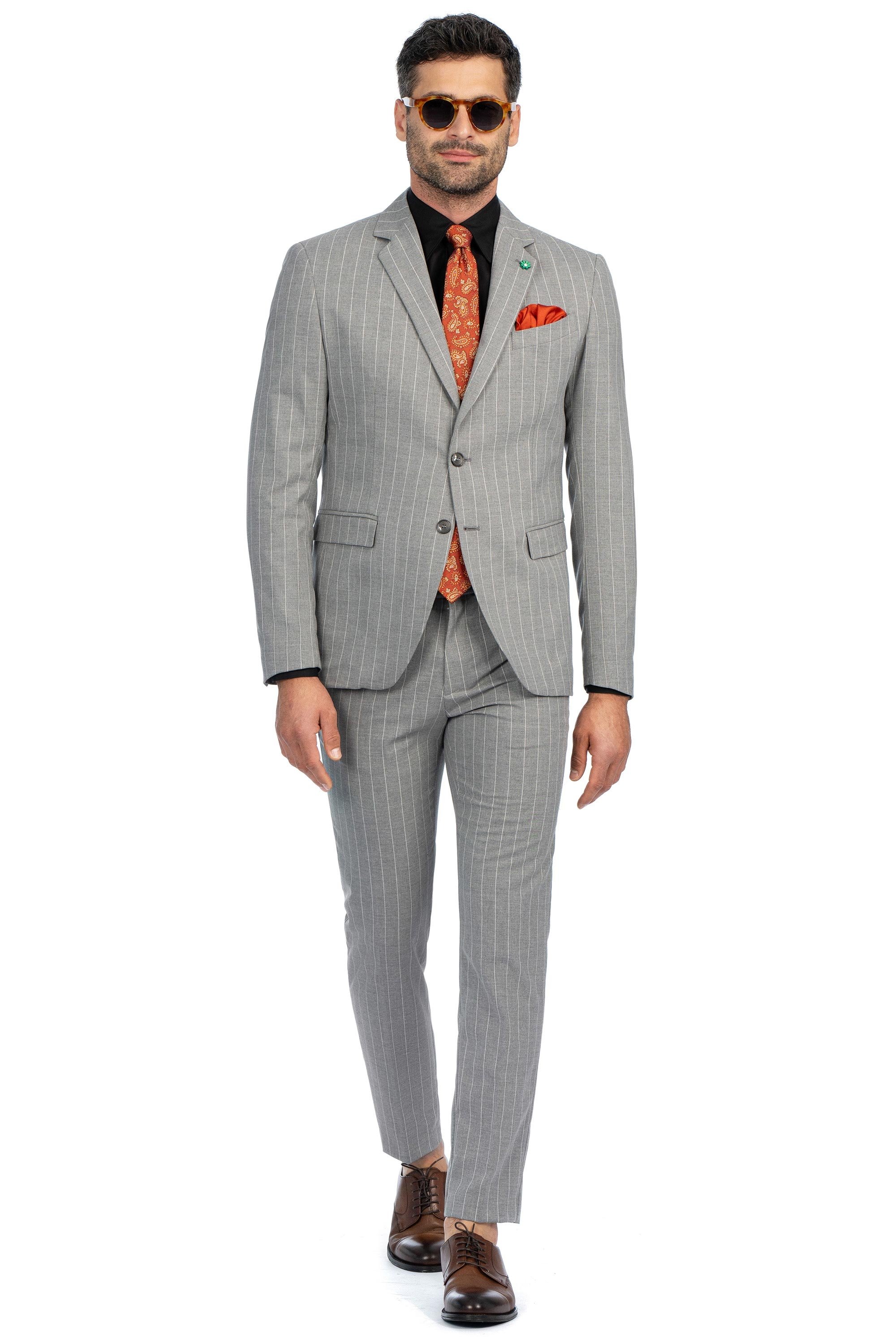 Slim body grey stripe suit 0