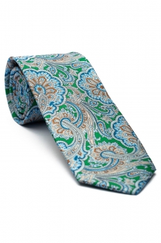 Cravata matase imprimata verde print floral