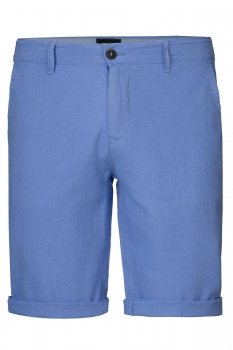 Pantaloni scurti din in slim bleu uni
