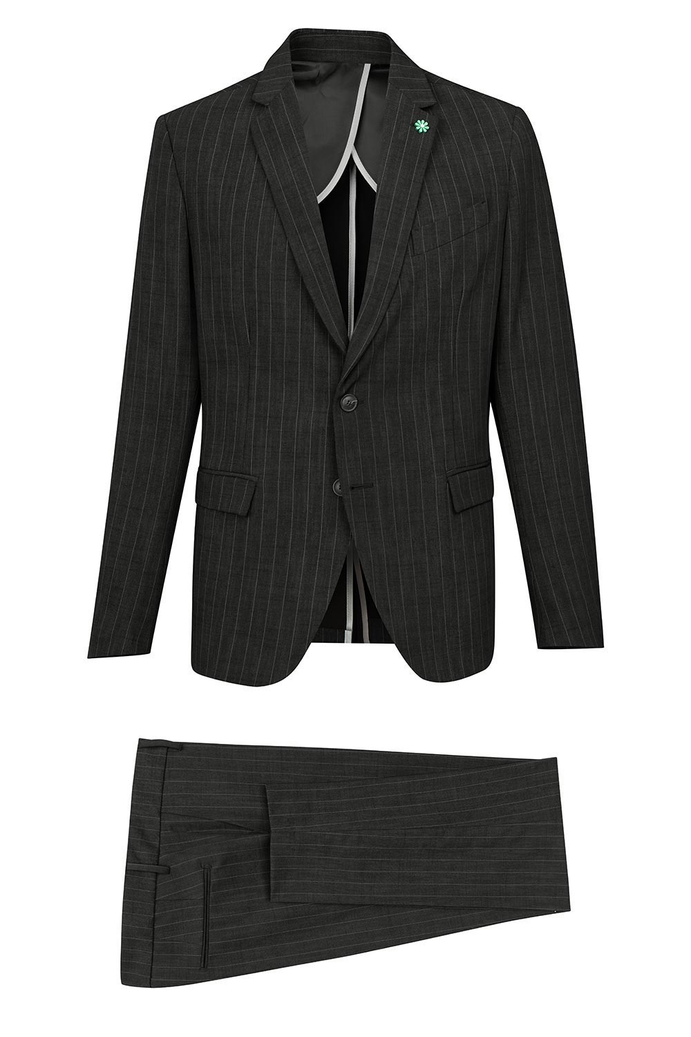 Costum slim negru cu dungi 1