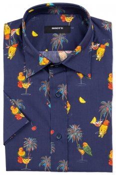 Camasa maneca scurta slim bleumarin print
