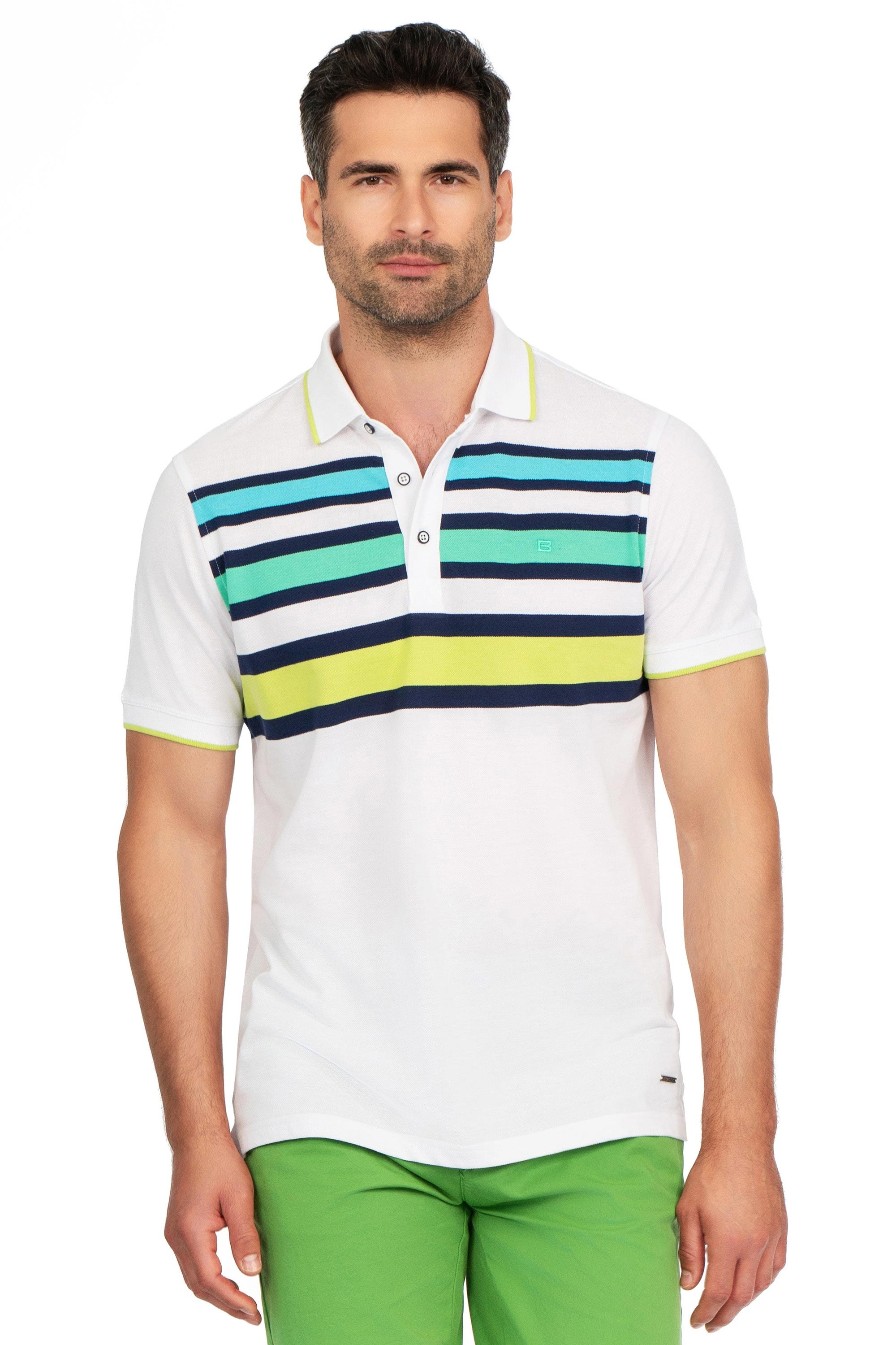Tricou polo regular alb cu dungi 0