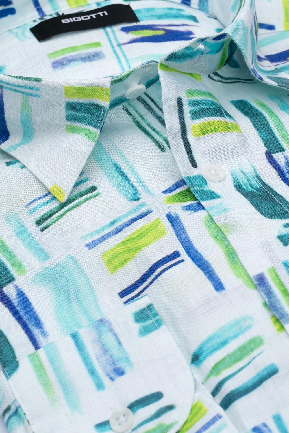 Camasa din in slim alba print geometric 1