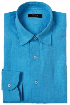 Camasa din in shaped bleu uni