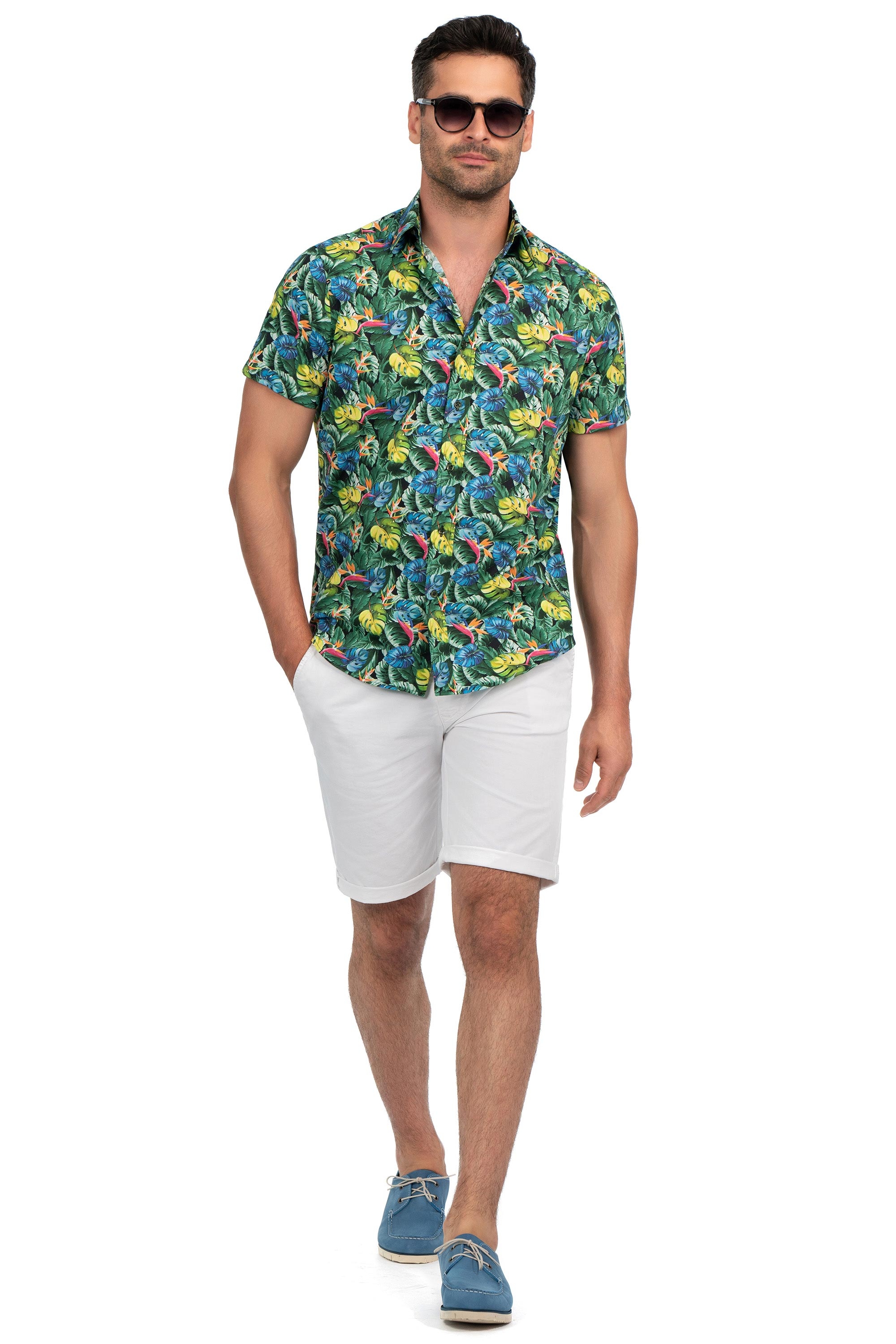 Camasa shaped maneca scurta verde print geometric 4