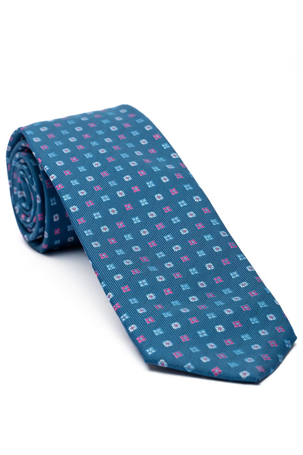 Cravata poliester tesut albastra print floral 0