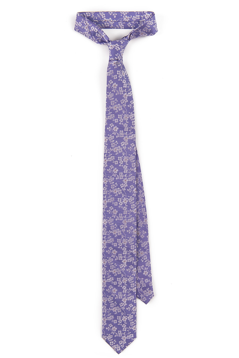 Cravata matase tesuta lila floral 0