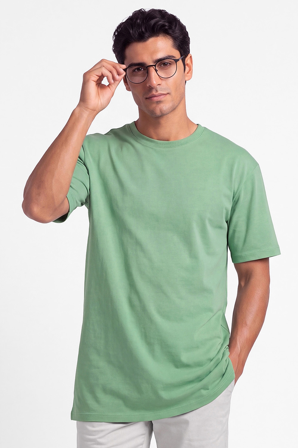 Tricou oversize verde guler rotund 0
