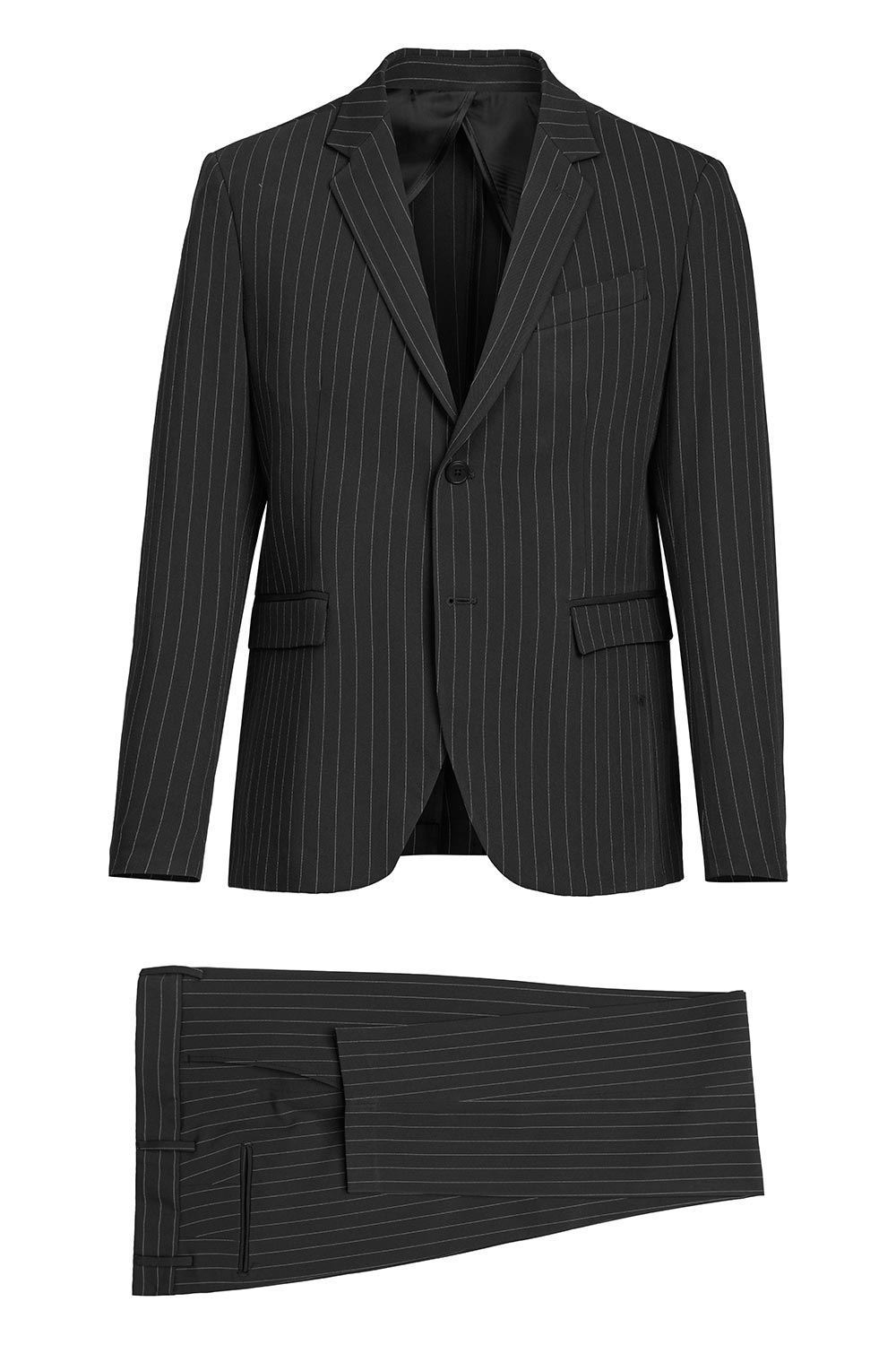 Costum slim negru cu dungi 0