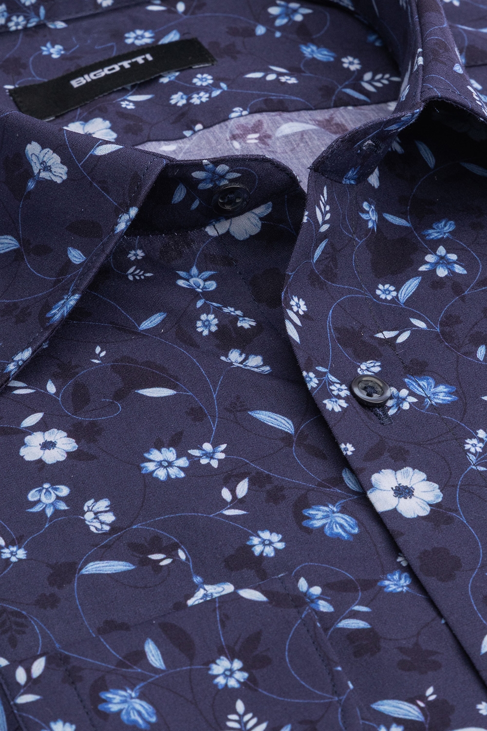 Camasa slim albastra print floral 1