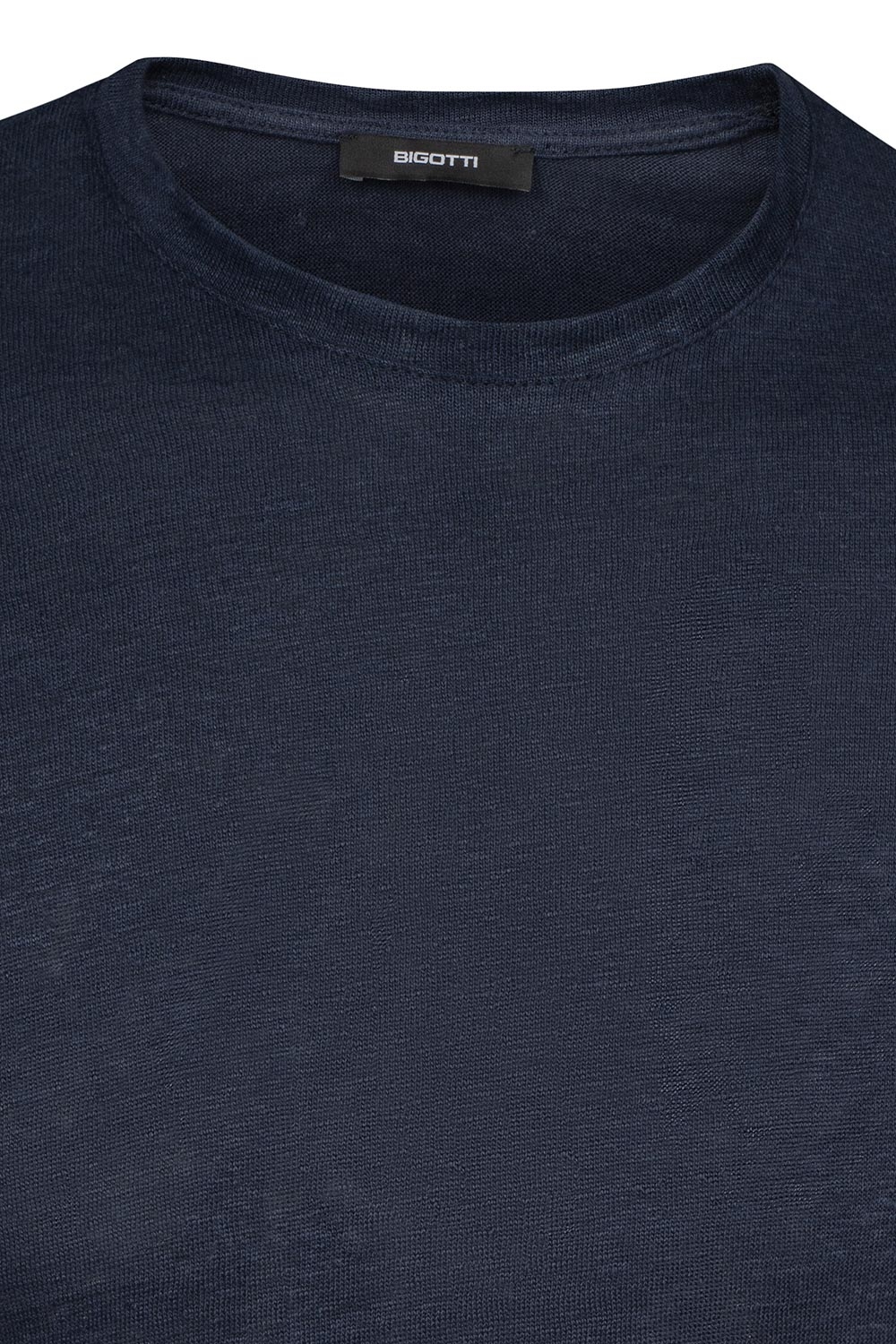 Tricou din in slim bleumarin uni guler rotund 1