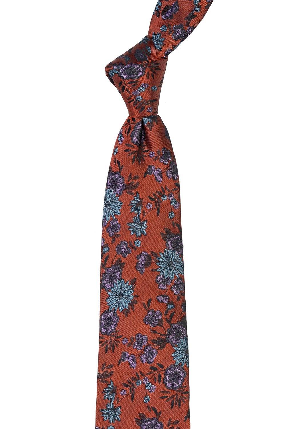 Cravata poliester tesut oranj print floral 1