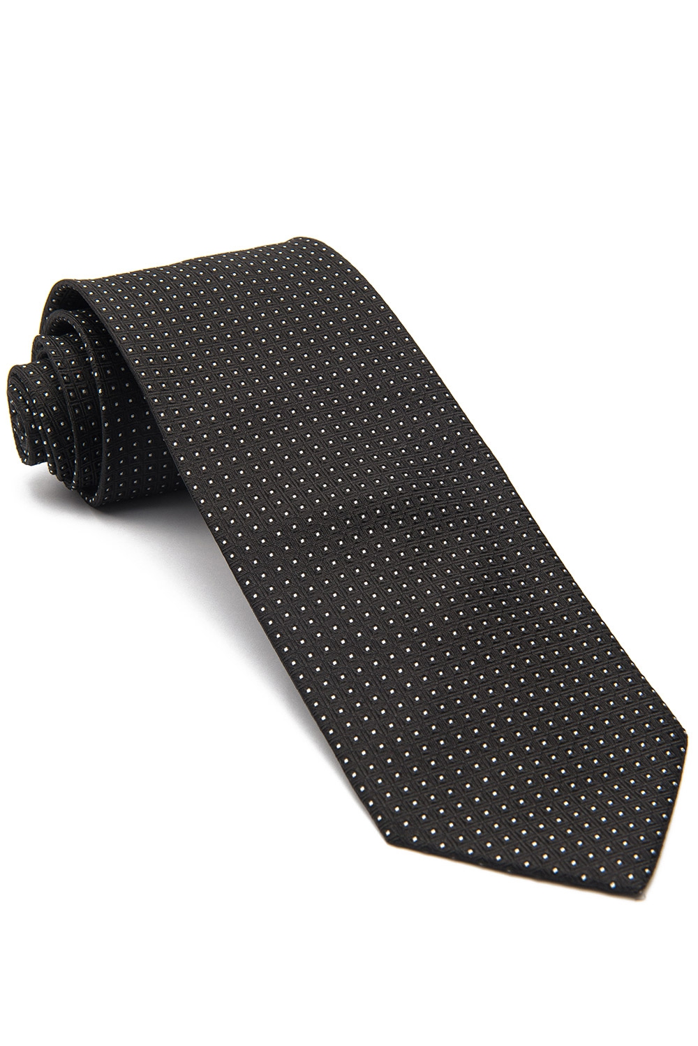 Cravata matase tesuta neagra print geometric 0