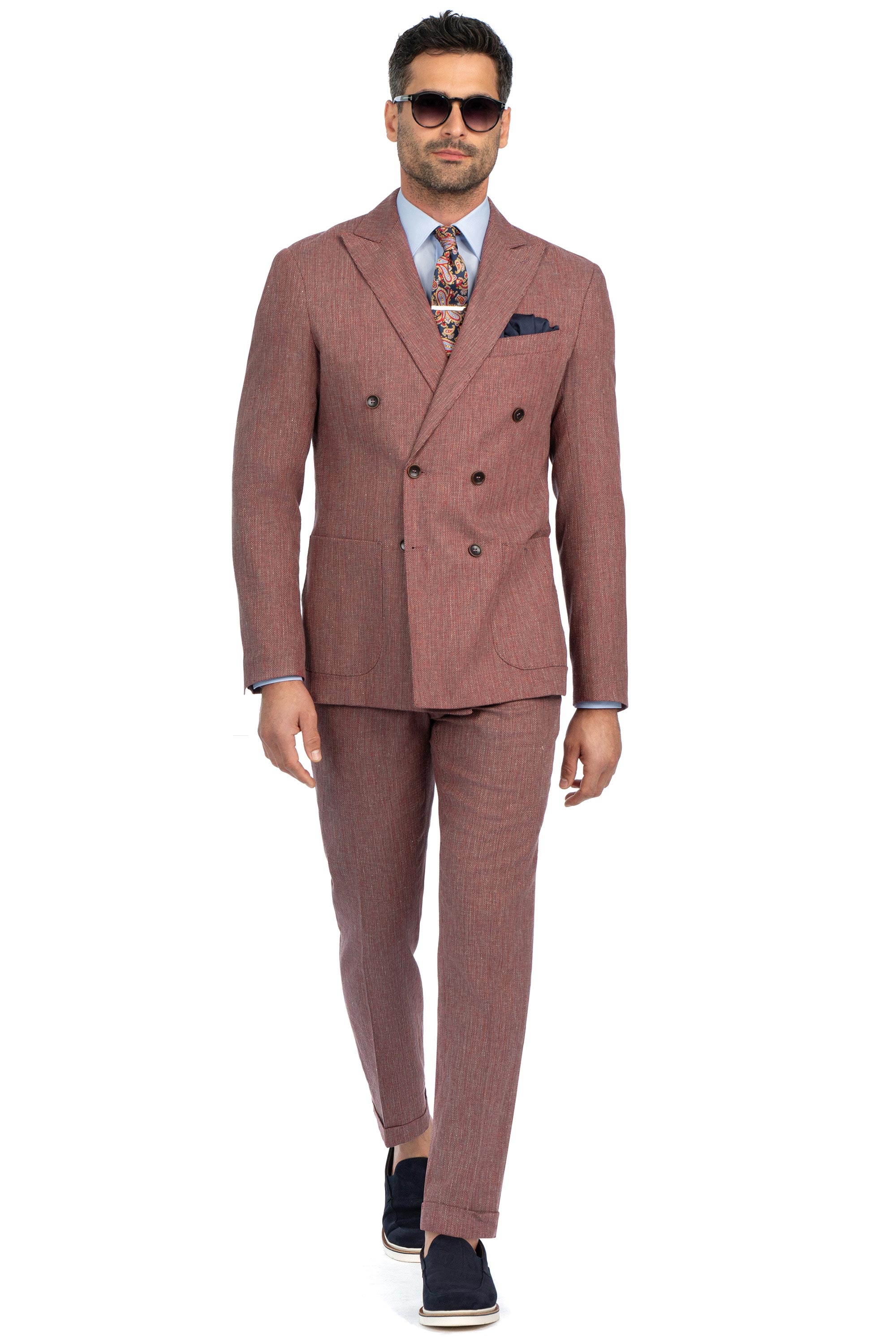 Costum slim rosu in dungi 0