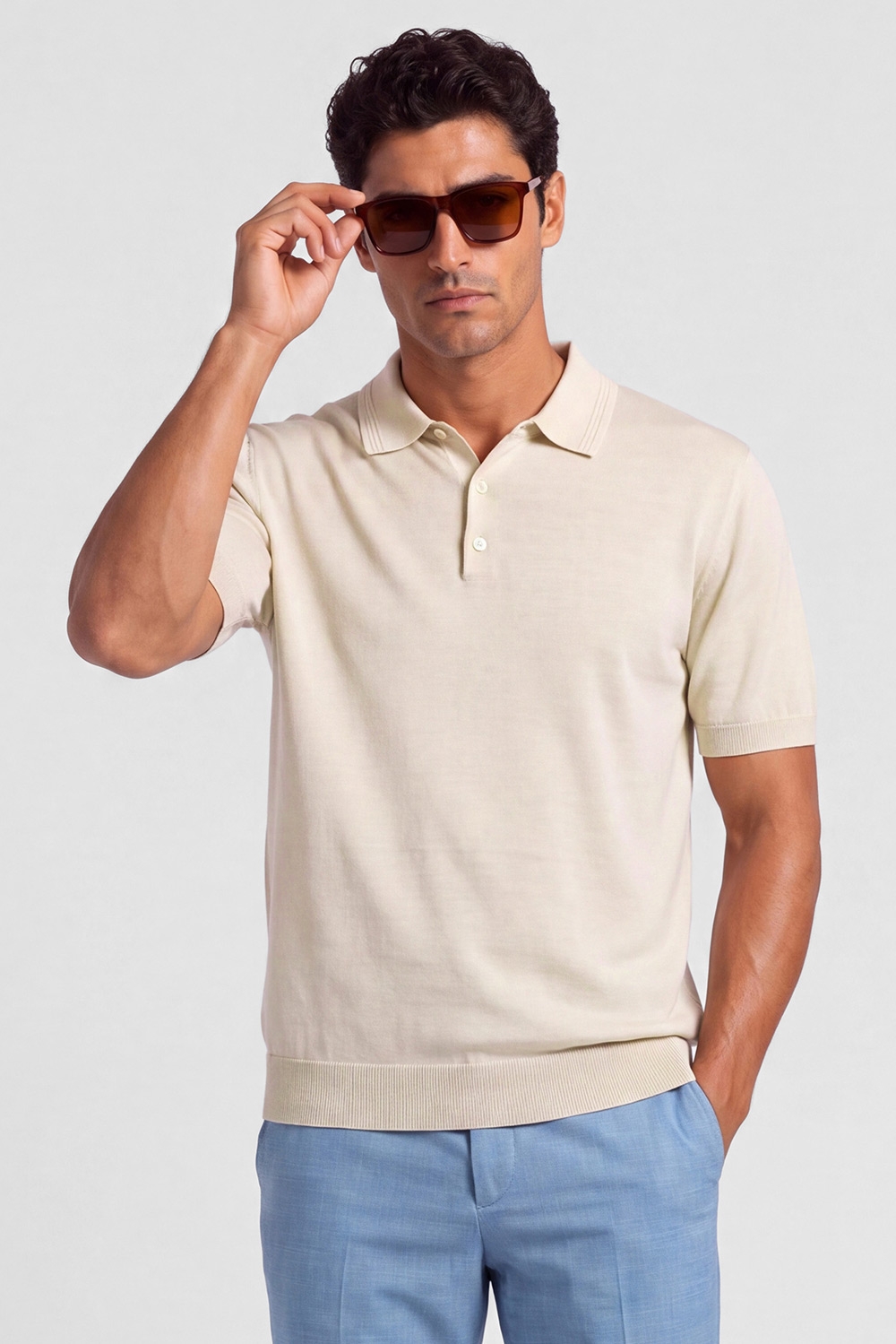 Tricou regular bej uni cu matase 0