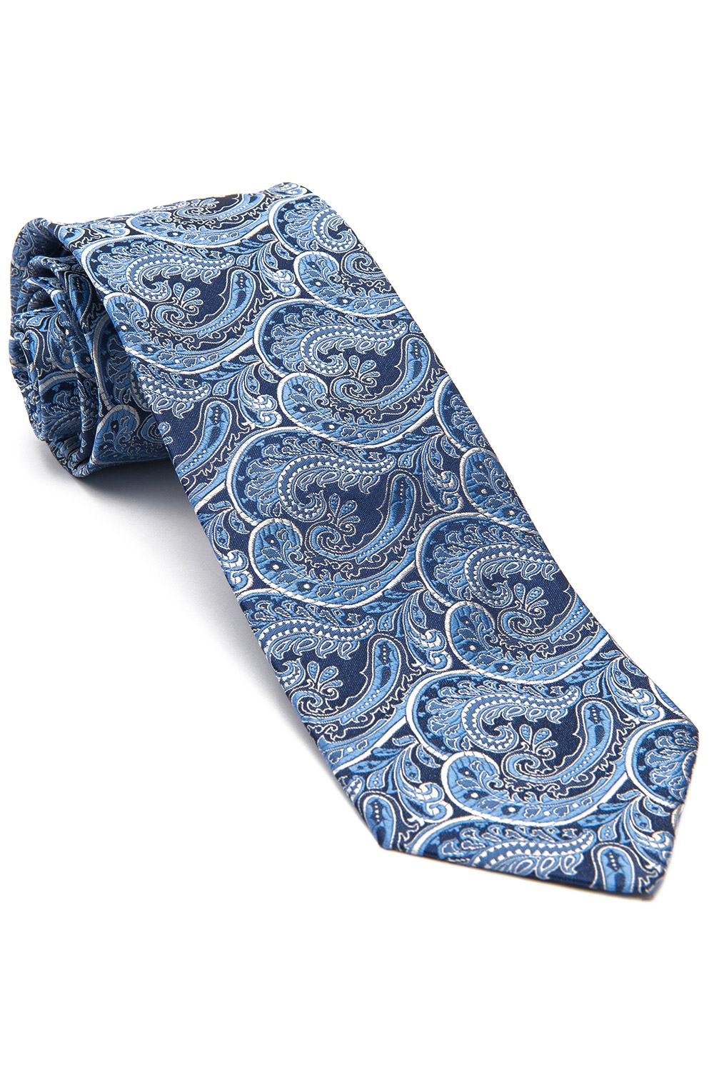 Cravata matase tesuta albastra print floral 0