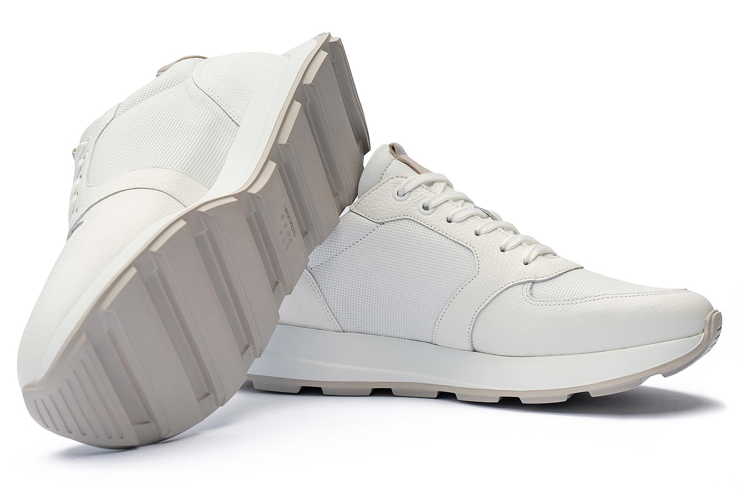 Sneakers albi piele naturala si textil 1