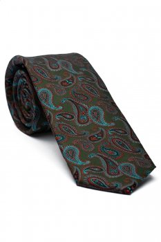 Cravata poliester tesut verde print floral