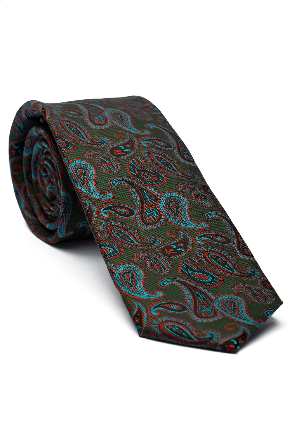 Cravata poliester tesut verde print floral 0