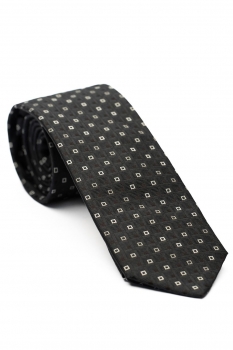 Cravata matase tesuta neagra print geometric