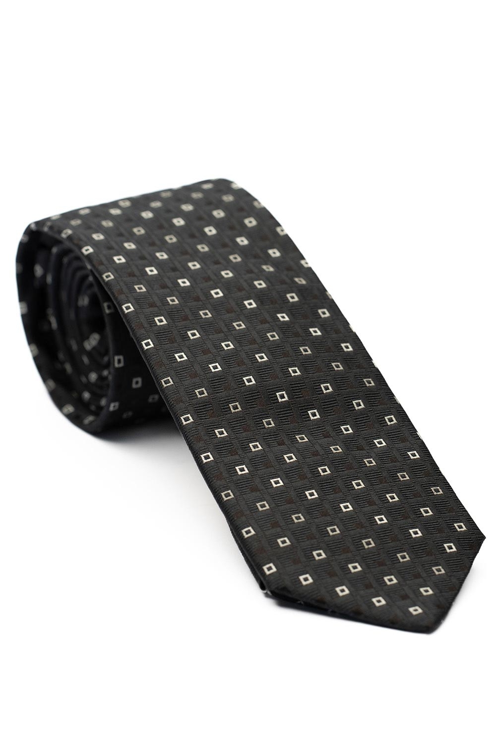 Cravata matase tesuta neagra print geometric 0