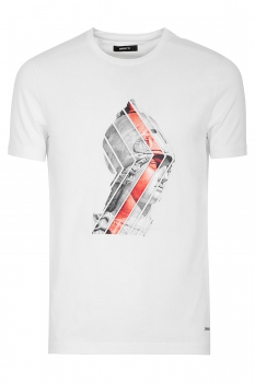 Tricou slim alb print guler rotund